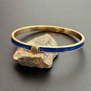 Kate Spade heritage Spade thin metal button bangle bracelet - blue and gold